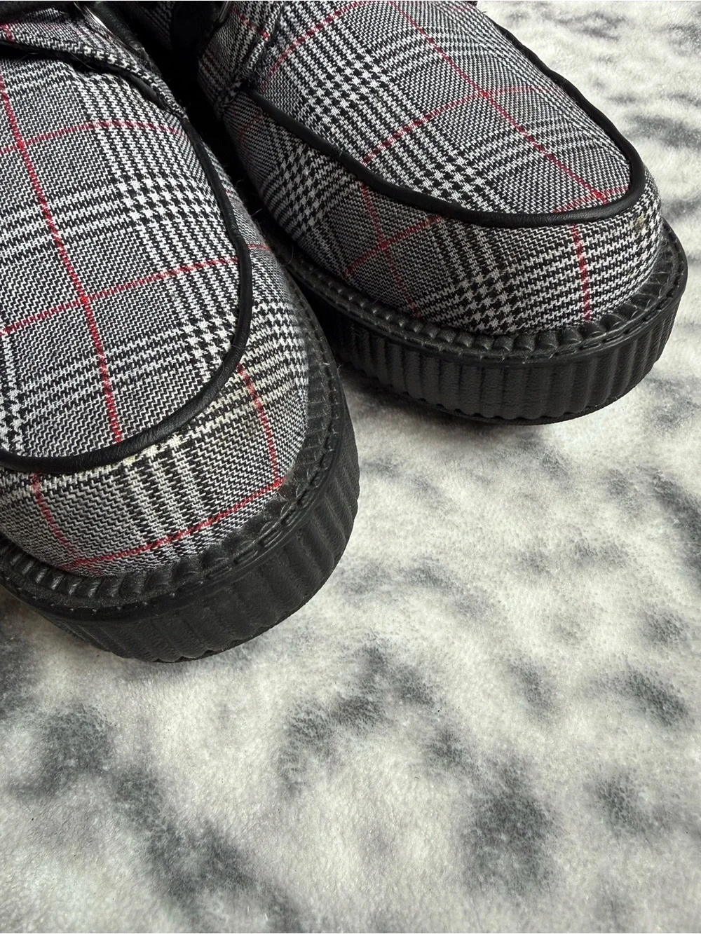 T.U.K - B/W/R Plaid Viva Low Creeper Loafers - Men’s 9 Women’s 11